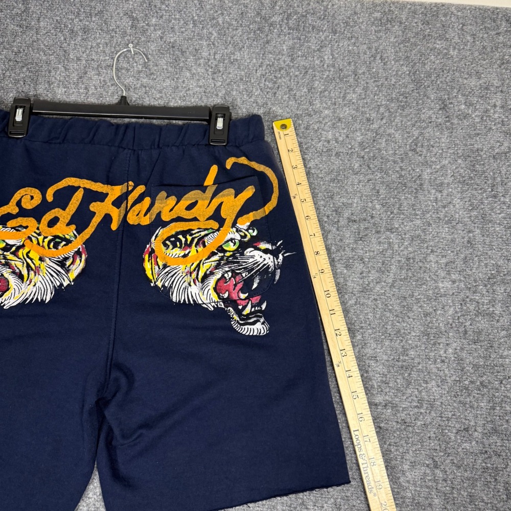 Ed Hardy Men's Tiger Graphic Sweat Shorts Large Blue Cotton Raw Hem Y2K - Picture 4 of 9